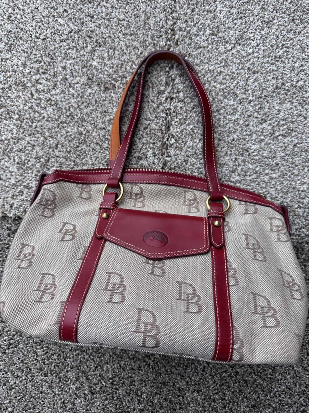 Y2K Dooney & Bourke Canvas Tote with Burgundy Leather Trim 100% Authentic